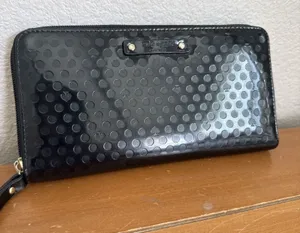 Kate Spade Beale Street Logo Stamp Patent Leather Accordion Wallet‎ Black Read! thumbnail 1