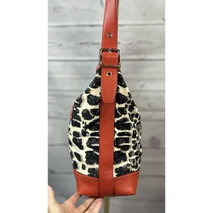 Coach Ocelot Cheetah Shoulder Bag Purse Red Black Cream Tassel Hang Tag thumbnail 5