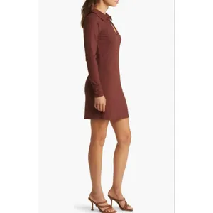 Women's FOURTEENTH PLACE Brown Long Sleeve Ribbed Dress XS thumbnail 4