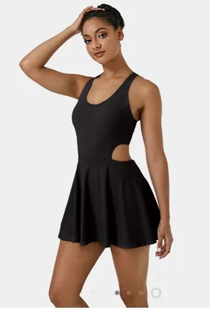 NWT Halara Softlyzero Airy Backless‎ Crisscross Cut Out Dress Black Sz XL thumbnail 3