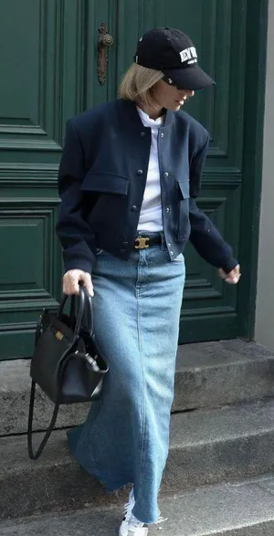 ZARA Casual Bomber Jacket Coat Navy Blue Cropped Blogger thumbnail 9