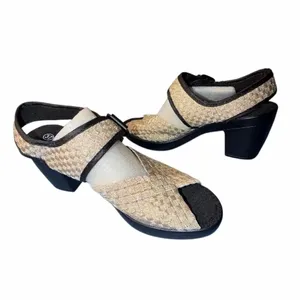❤️Bernie Mev Beatrice Slingback Sandal 37 US 6.5/7 Gold Woven Block 3” Heel Comf thumbnail 7