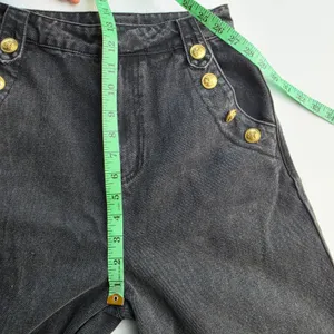 Freemarket Women Black Wide Leg Sailor Jeans Gold Button High Waist Small thumbnail 8
