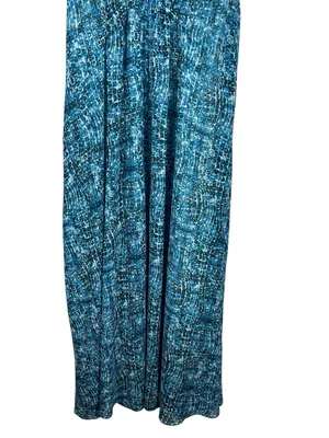 Derek Lam Blue Ocean Wave Maxi Dress Resort Beachy Ruched Empire Sleeveless M thumbnail 4