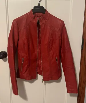 Red Faux Leather Jacket XS Extra Small thumbnail 1