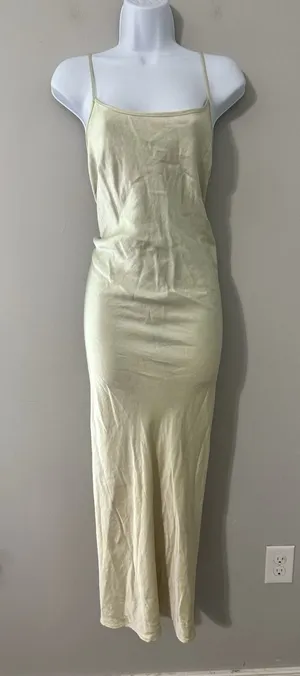 SAINT ART Haley Style Maxi‎ Slip Dress Satin Chartreuse Yellow Size XL thumbnail 1