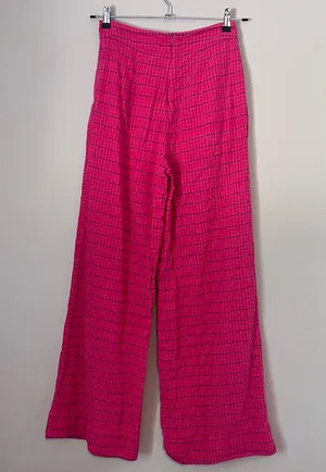 Anthropologie High Rise Pleated Wide Leg Pants Full Length Pink Plaid Size 4 thumbnail 7