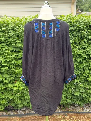 Free People Embroidered Boho Tunic Top Black Blue Festival Peasant Indie Artisan thumbnail 5