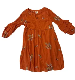 fig and flower Rust Orange Floral Tiered-Sleeve Casual Dress thumbnail 1