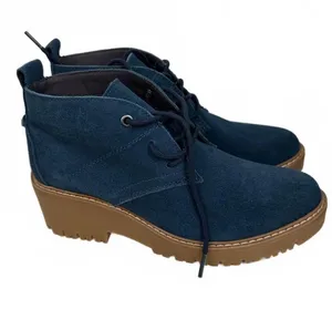 New White Mountain Navy Blue Suede Lace-Up Ankle Boots with Chunky Brown Sole thumbnail 1