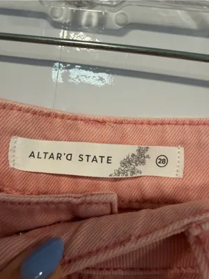 NWT‎ Altar’d State Pink Peach Distressed Straight-Leg Jeans thumbnail 2