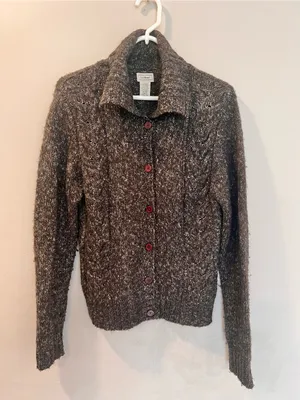 L.L. Bean Women’s Cable Knit Turtleneck Wool Cardigan Sweater Long Sleeve thumbnail 1