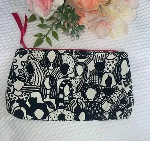 Ipsy X epcWitte Cosmetic Bag Pouch Black & White Faceless Heads Pink Zipper thumbnail 1