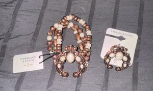 Sterling & Stitch Buckle Copper Squash Blossom Bracelet Set thumbnail 1