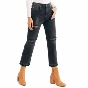 Free People Lita Black Distressed Straight Leg Jeans 26‎ thumbnail 2