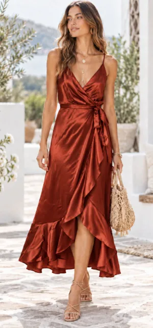 Altar’d Ava Satin Illusion Wrap Emerald bronze Sleeveless Cocktail Dress small thumbnail 1