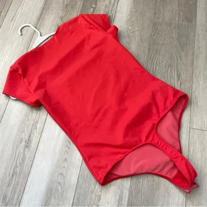 Free People Bodysuit square neck short sleeve womens Red small going out fitted thumbnail 4