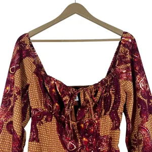 Urban Outfitters Ban Outfitters Paisley Polka Dot Mini Dress Brown Boho Size S thumbnail 2