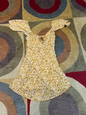 Princess Polly Kaori Mini Dress Floral Print Mustard Yellow Cap Sleeves Size 0 thumbnail 1