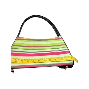 Colorful Striped Handbag With Black Handles & Zip Closure thumbnail 5