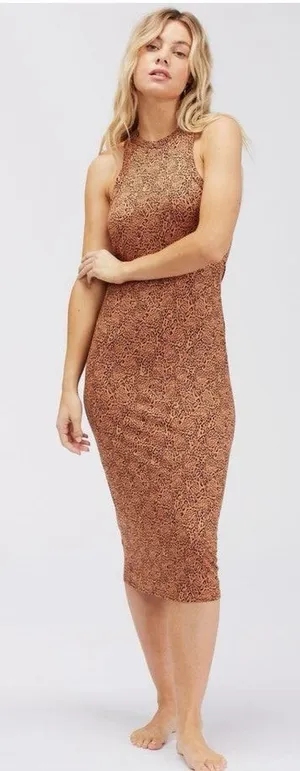 Billabong Tomboy Tank Maxi Dress S Brown Print Surf Boho Beachy Summer‎ Casual thumbnail 1