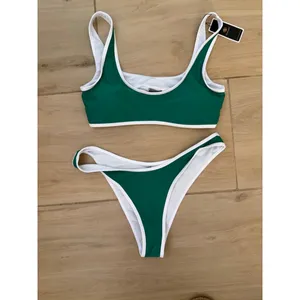 NEW Green Brazilian Scoop Neck Bikini 2 Pc High Cut Thong L thumbnail 3