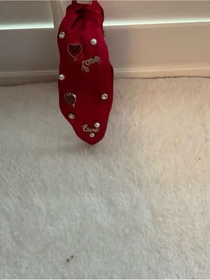 Primark Red Satin Knotted Headband with Pearl & Gold Details thumbnail 2