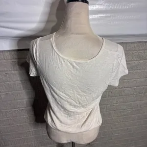 Aerie GRL PWR Embroidered‎ Slub Knit T-Shirt Cream Small Snack Graphic Tee thumbnail 3