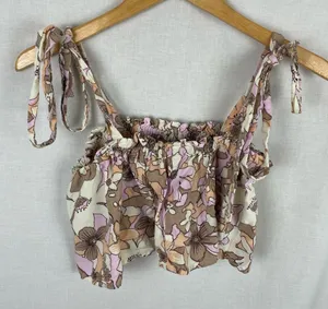 For Love And Lemons Renata Tank Top Tan Floral XS thumbnail 1