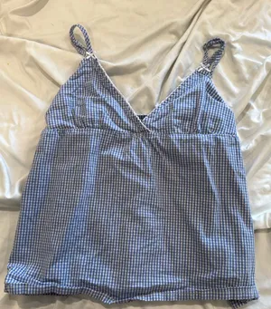 Brandy Melville Blue Gingham Babydoll Cami Top thumbnail 1