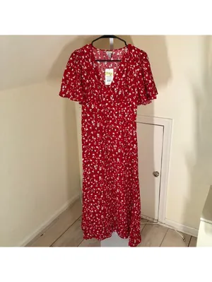 A New Day NWT Women's Short Sleeve Maxi Sundress Red Floral Size 2 thumbnail 3