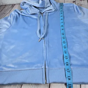 Aerie‎ Real Good Velour Full Zip Hoodie Light Blue Cropped Sweatshirt Large thumbnail 10