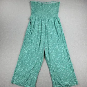 Angashion Womens Jumpsuit Large Green Polka Ruffles Strapless Smocked Wide Leg thumbnail 6