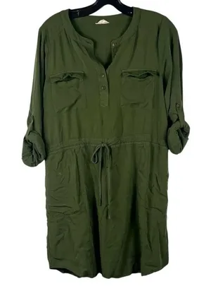 Altar’d State Olive Green Long Sleeve Drawstring Dress Medium thumbnail 1