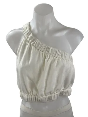 NEW Abercrombie & Fitch White Linen One Shoulder Sleeveless Tank Crop Top Size M thumbnail 1