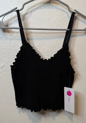 Yogalicious Black Ribbed Seamless Kendall Crop Tank Lettuce Hem Y2K Size Medium thumbnail 1
