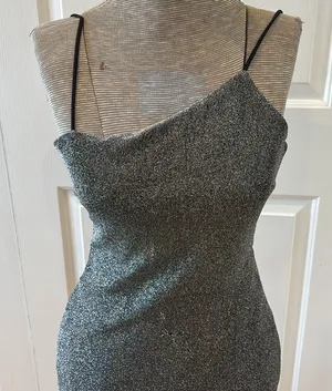 Lulus asymmetrical thin strap lightly lined black glitter dress thumbnail 1
