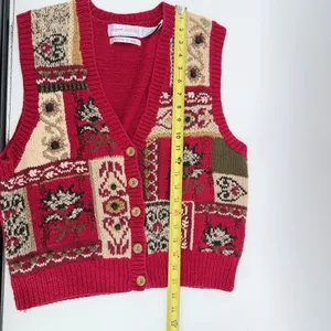 Robert Scott Ltd Womens Red Patchwork Floral Hand Knit Linen‎ Cotton Vest Large thumbnail 6