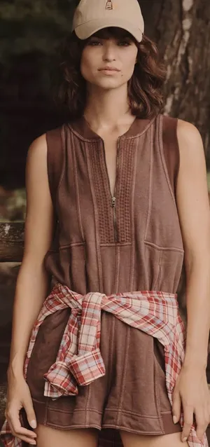 Daily Practice Anthropologie Canyon Sleeveless Romper Brown Mineral Wash Medium thumbnail 1