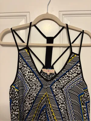 Altar'd State Black White Blue Yellow Printed Strappy Mini Dress thumbnail 3