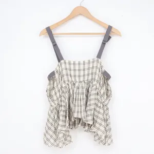 Free People Plaid Peplum Camisole Top Small Cream Black Adjustable Straps Cotton thumbnail 5
