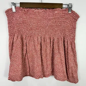 Abercrombie Fitch Mini Skirt Womens Large‎ Pink Polka Dot Smocked Pull On Preppy thumbnail 1