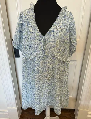 Arula B Short Sleeve Floral Blue Dress Bohemian Flowy Plus Size Altar’d State thumbnail 2