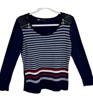 Orly Striped Nautical Sweater‎ Womens Medium Blue thumbnail 1