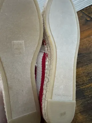 Tory Burch Fray Stripe Espadrille Flats Red White Canvas Logo Slip On Shoes 8.5 thumbnail 6