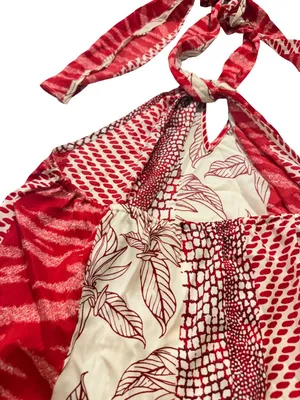 Banana Republic Red Cream Mixed Print Halter Tie Neck Top Shirt Small Women's thumbnail 7