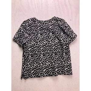 eri + ali Knit Top Women S Black‎ White Leopard Print Short Sleeve Crew Neck thumbnail 8