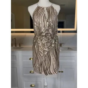 Sugar + Lip2 Sequin Mini Dress S Gold Champagne Cold Shoulder Keyhole Cocktail thumbnail 15