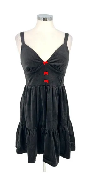 Cider Goth Coquette Red Bow Sweetheart Mini A-Line Dress Black Size Medium NWT thumbnail 1