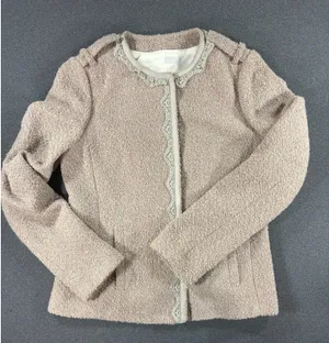 BANANA REPUBLIC Womens Blazer Jacket SIZE 10 Mauve Boucle Wool Lace COQUETTE thumbnail 1